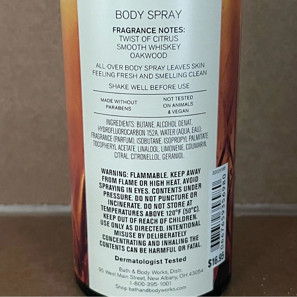 NWT Men’s Bath & Body Works Whiskey Toast Body Spray 3.7 Fl Oz